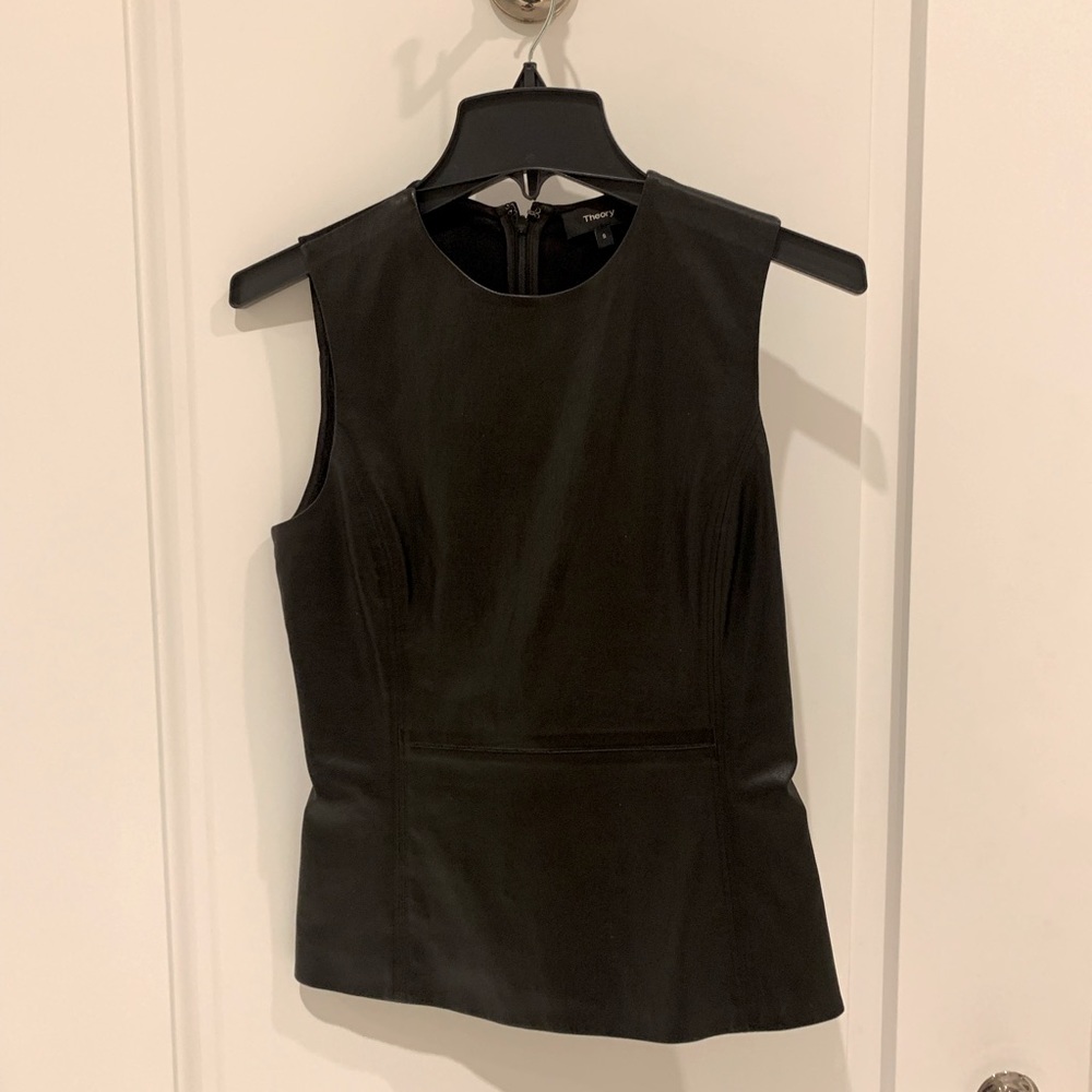 Theory leather and knit top